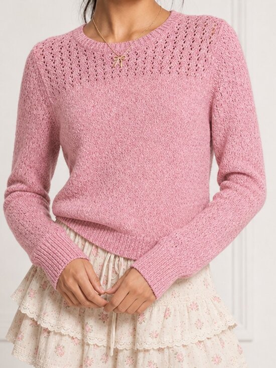 LOFT Sweaters - Loft Pink Heathered Pointelle Cotton Sweater Top Small
